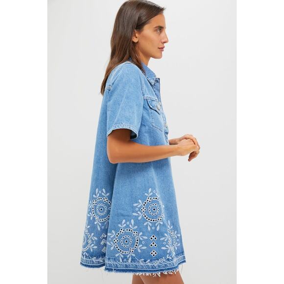 GANNI Light Blue Stone Broderie Anglaise Dress Size 6 NWT Retail $445 - Picture 4 of 7
